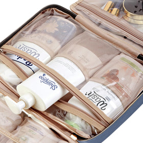 NISHEL Travel Toiletry Bag with full-sized toiletries inside
