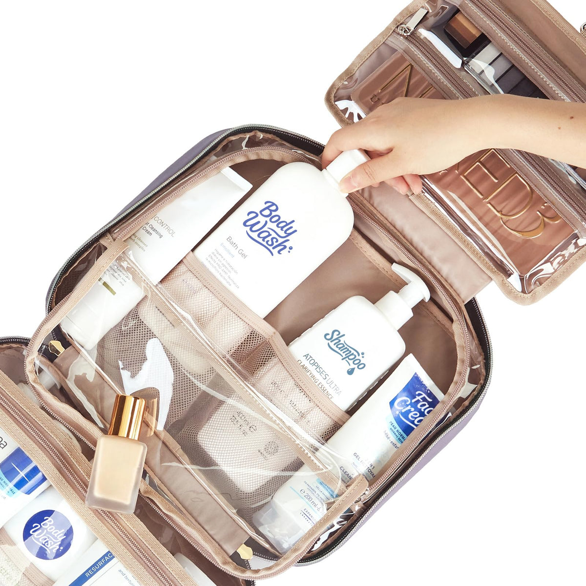 NISHEL Travel Toiletry Bag zipped compartment close-up