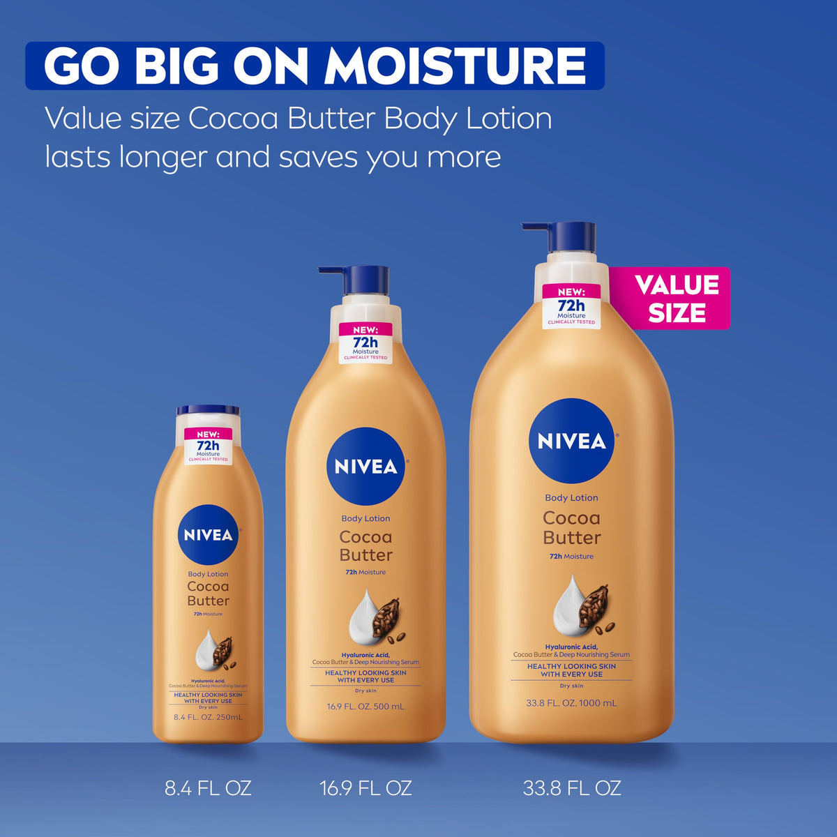 NIVEA Cocoa Butter Body Lotion on bathroom counter
