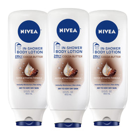 NIVEA Cocoa Butter In-Shower Lotion 3 pack front view