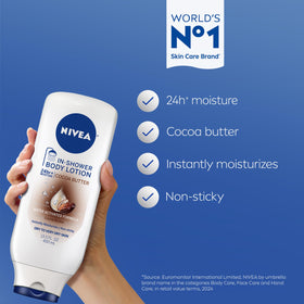 NIVEA Cocoa Butter In-Shower Lotion bottle side view