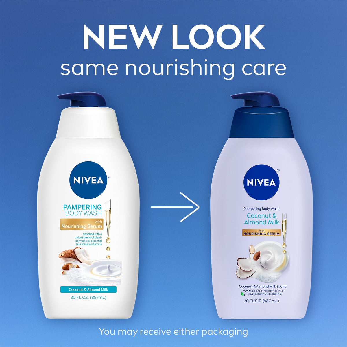NIVEA Coconut and Almond Milk Body Wash back view with ingredient list
