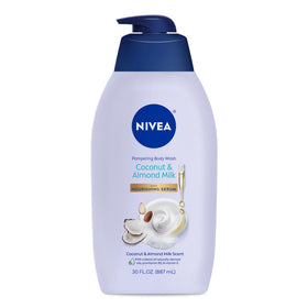 NIVEA Coconut and Almond Milk Body Wash front view, 30 FL OZ bottle
