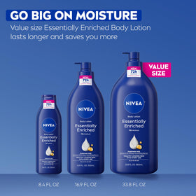 NIVEA Essentially Enriched Body Lotion 33.8 Fl Oz showing packaging details