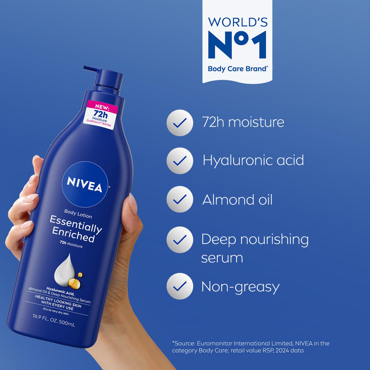 NIVEA Essentially Enriched Body Lotion pump bottle close-up