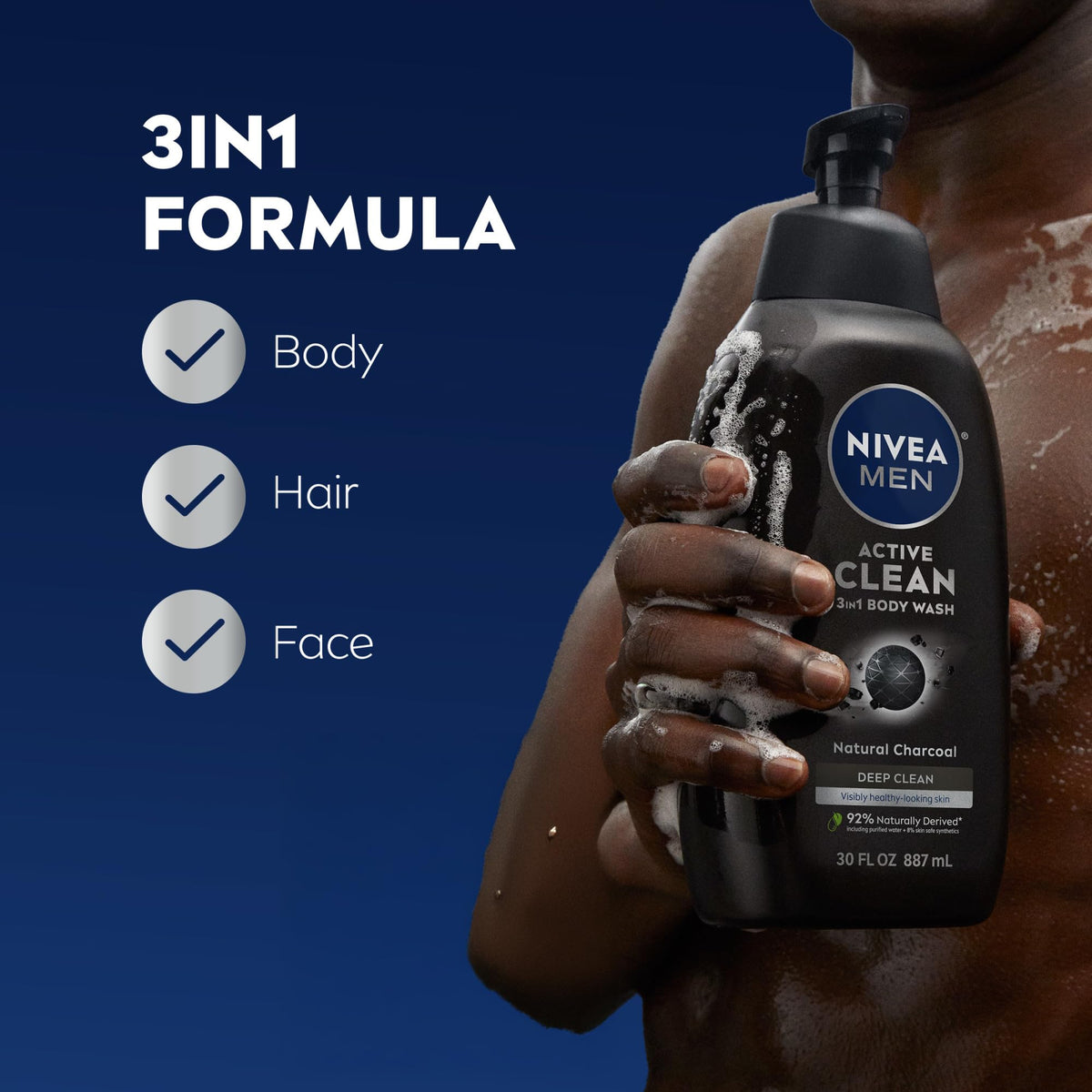 NIVEA MEN Active Clean Charcoal Body Wash bottle side view