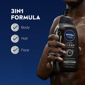 NIVEA MEN Active Clean Charcoal Body Wash bottle side view