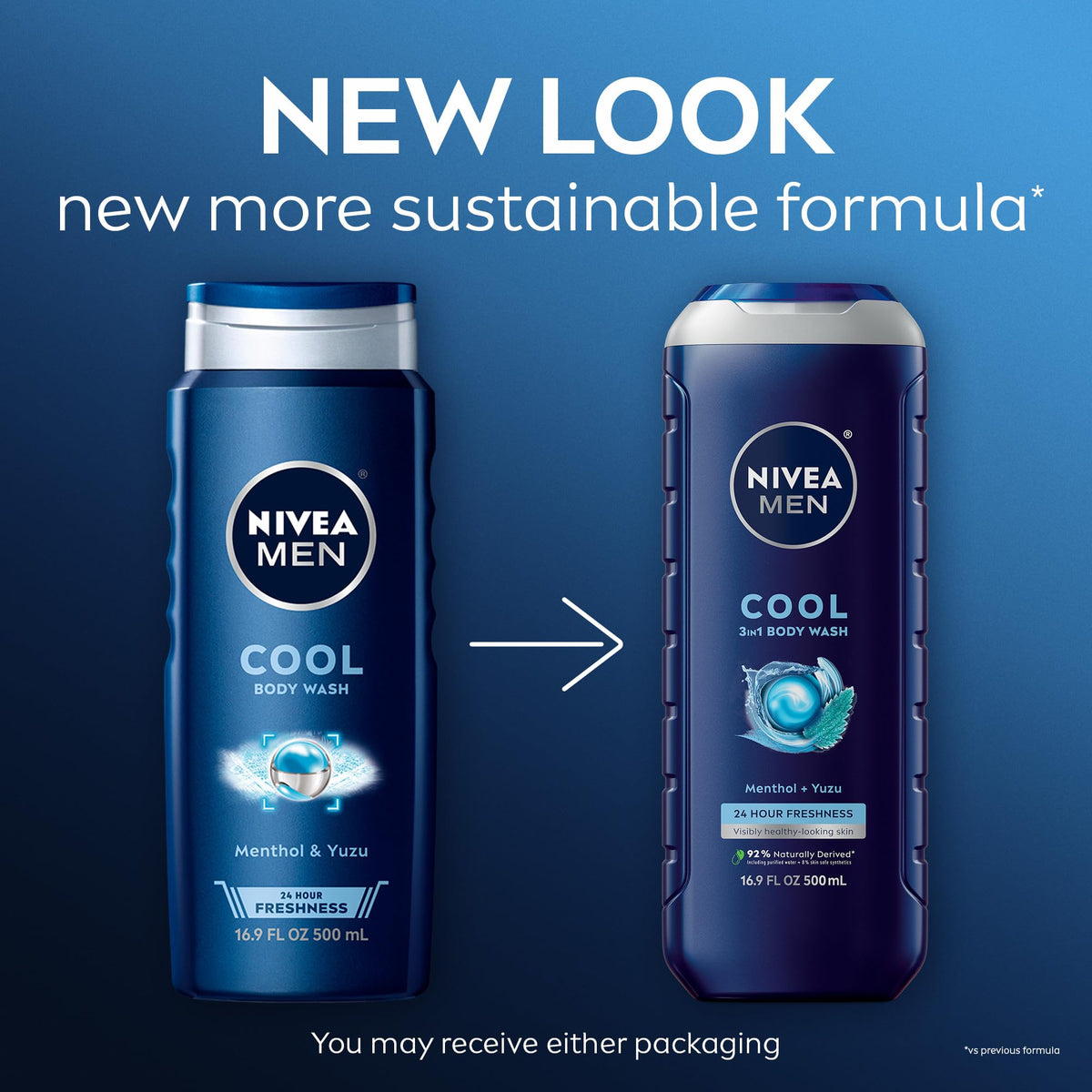 NIVEA MEN Cool Body Wash bottle side view with menthol details