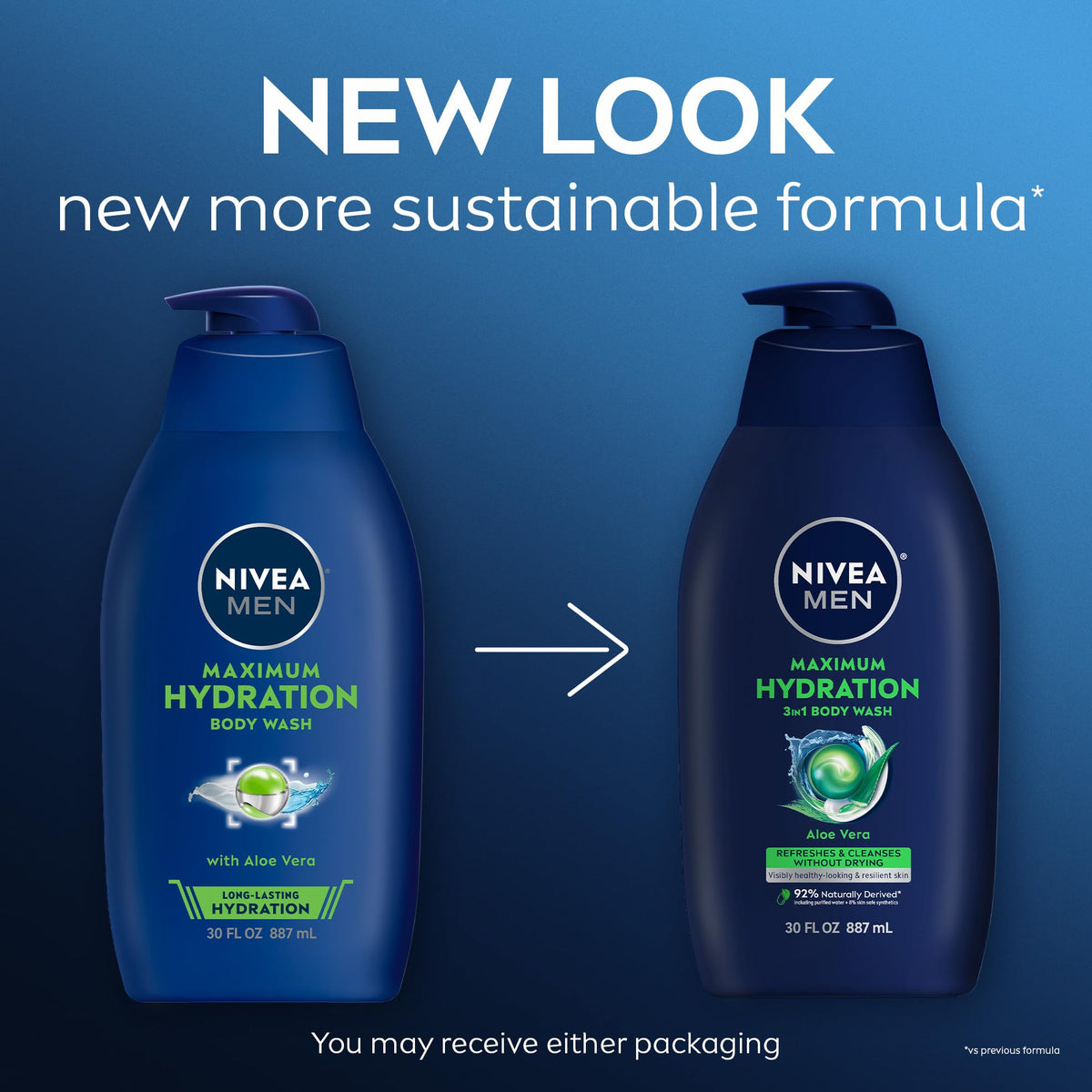 NIVEA MEN Maximum Hydration Body Wash 30 Fl Oz bottle side view