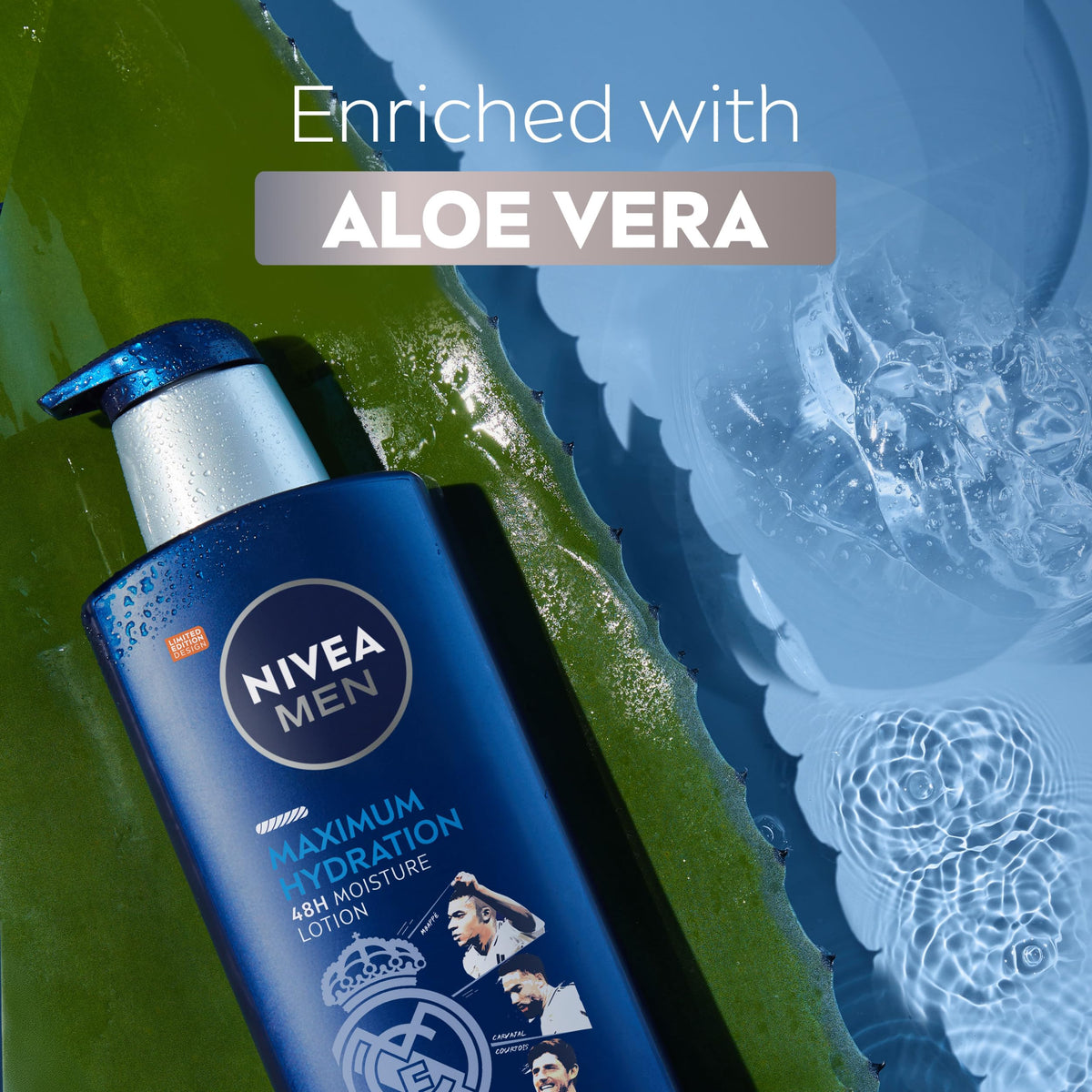 NIVEA MEN Maximum Hydration Lotion with Real Madrid branding