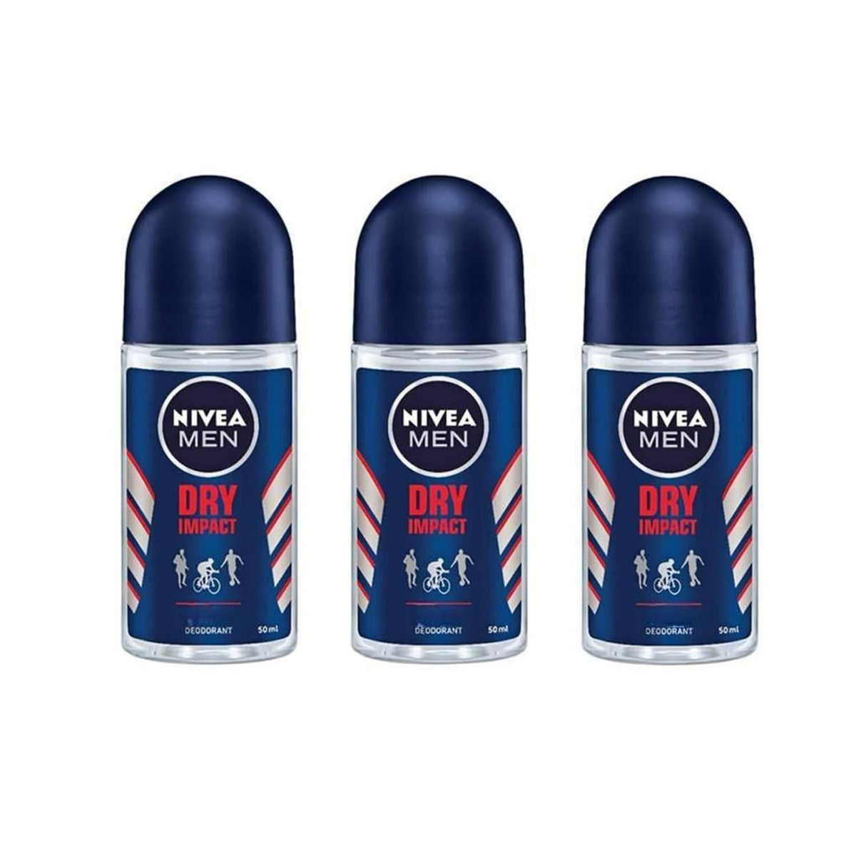 NIVEA Men's Dry Impact Roll-On Deodorant Pack of 3, 1.69 fl oz each