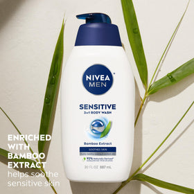 NIVEA MEN Sensitive Body Wash displaying ingredients list