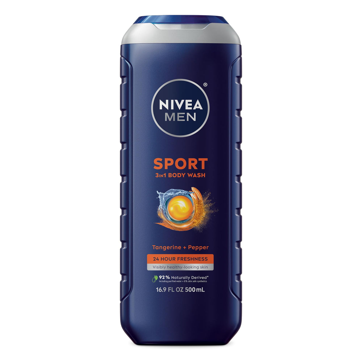 NIVEA MEN Sport Body Wash 16.9 FL OZ front view with tangerine and pepper scent