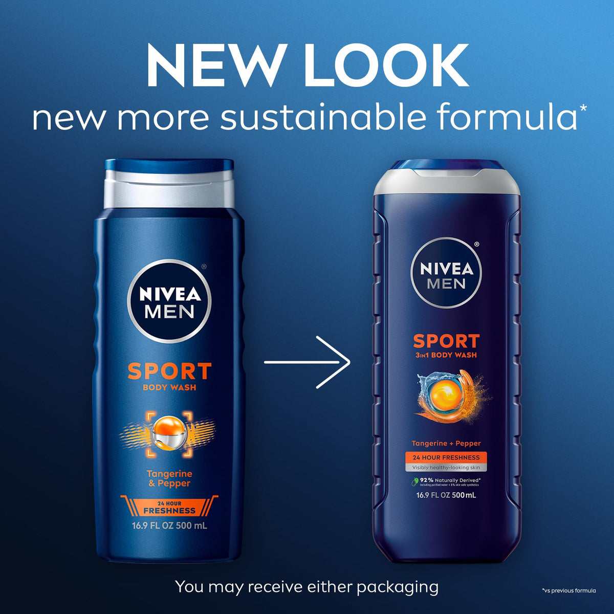 NIVEA MEN Sport Body Wash bottle side view displaying ingredients