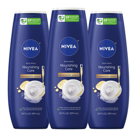 NIVEA Nourishing Care Body Wash 3-pack front view with floral scent