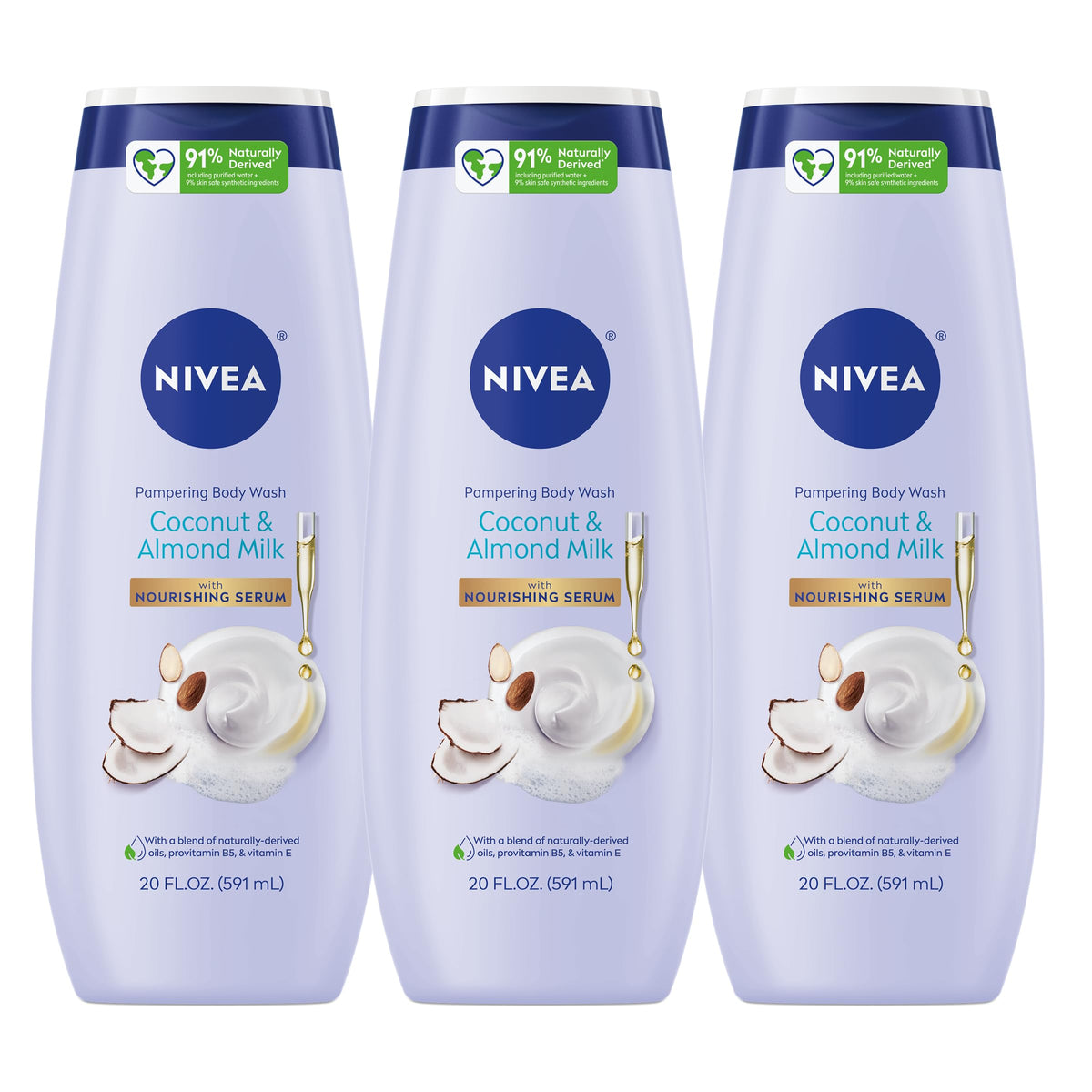 NIVEA Pampering Coconut and Almond Milk Body Wash 3-pack front view