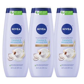 NIVEA Pampering Coconut and Almond Milk Body Wash 3-pack front view