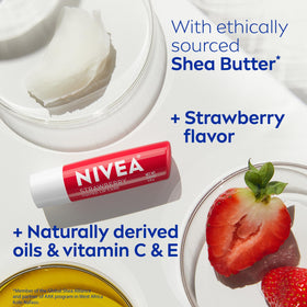NIVEA Strawberry Lip Care lip balm showing smooth application