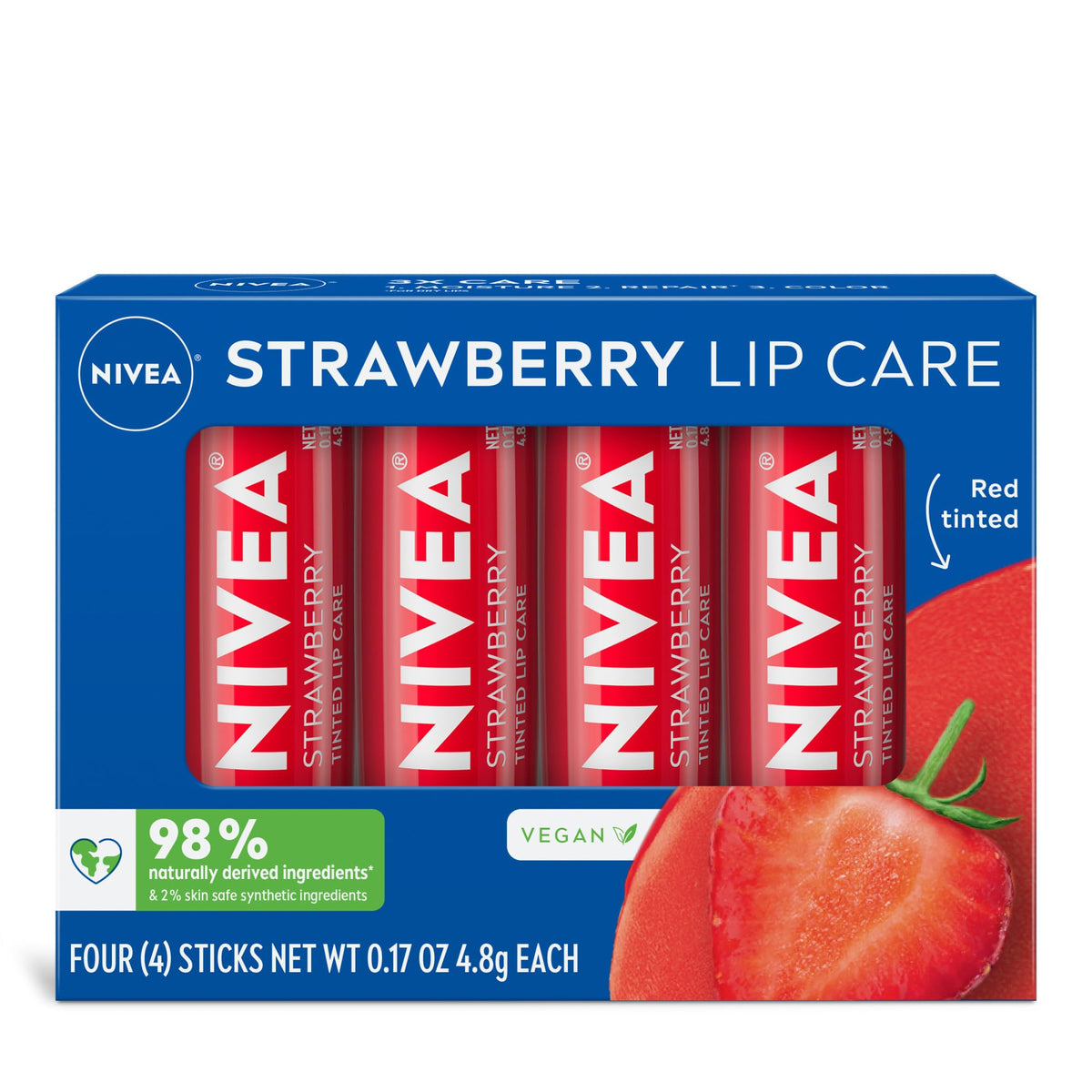 NIVEA Strawberry Lip Care tinted lip balm front view