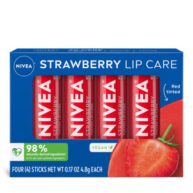 NIVEA Strawberry Lip Care tinted lip balm front view