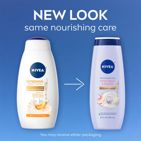 NIVEA White Peach and Jasmine Body Wash bottle with label