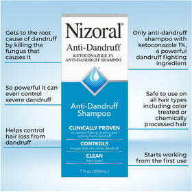 Nizoral shampoo in a bathroom setting with hair care products