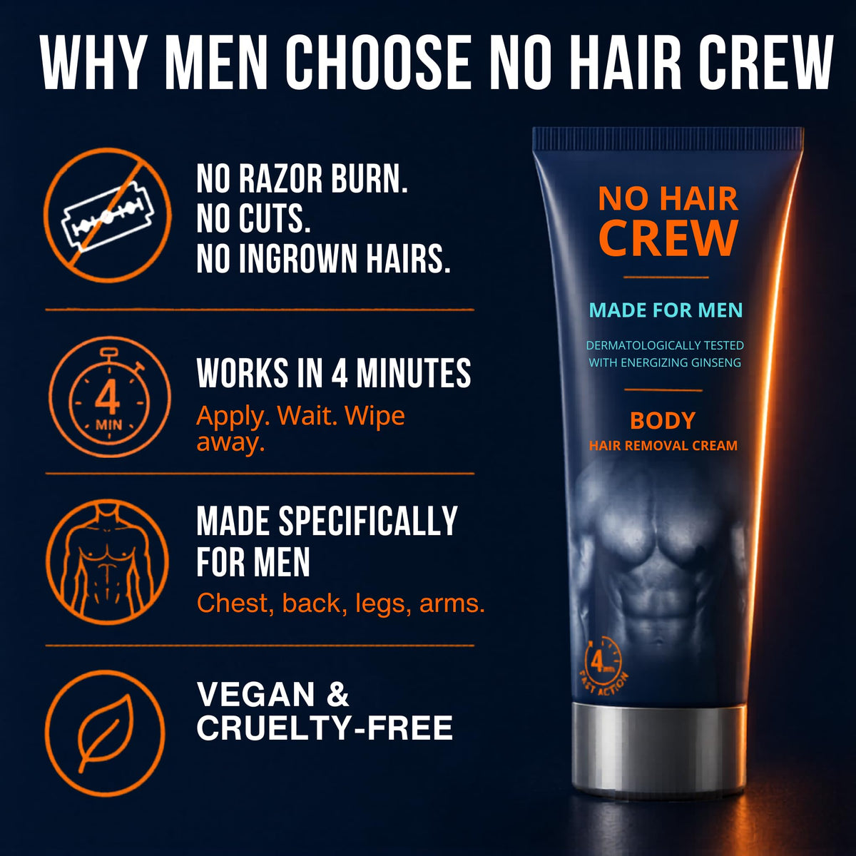 NO HAIR CREW Body Hair Removal Cream packaging side view