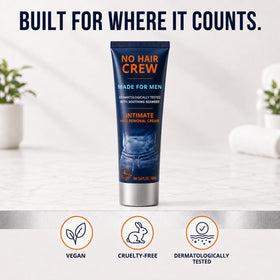 NO HAIR CREW Intimate Hair Removal Cream on grooming shelf