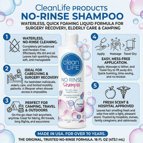 No-Rinse Shampoo 16 fl oz back view showing ingredients