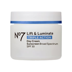 No7 Lift & Luminate Day Cream front view with SPF 30 label