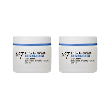 No7 Lift & Luminate Face Cream front view with SPF 30 label
