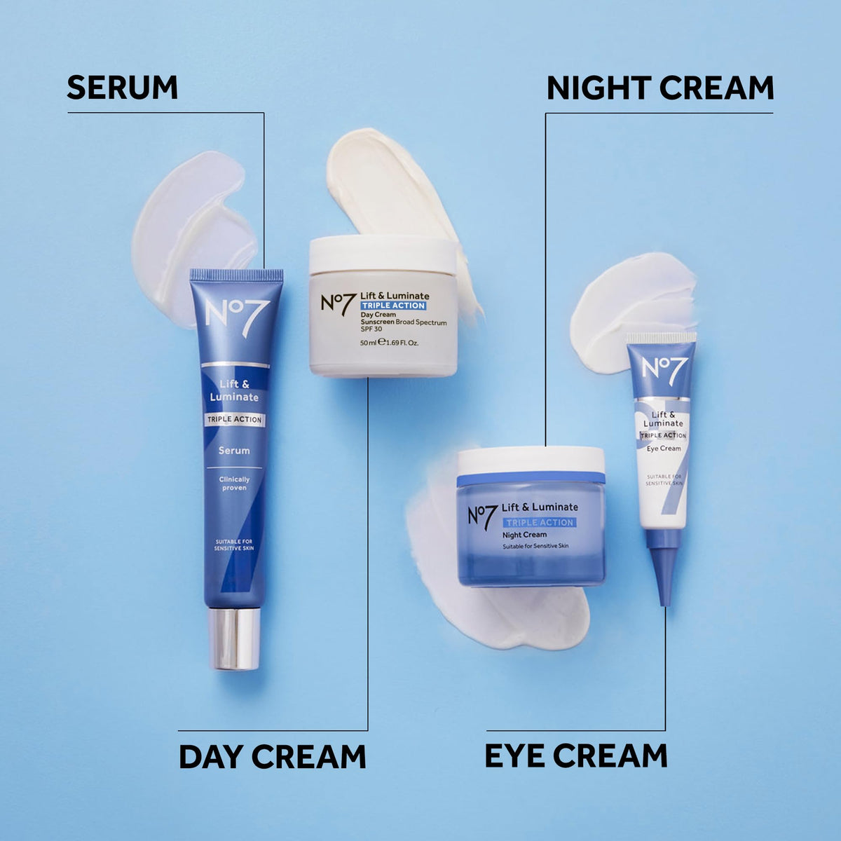 No7 Lift & Luminate Serum bottle with a bright background