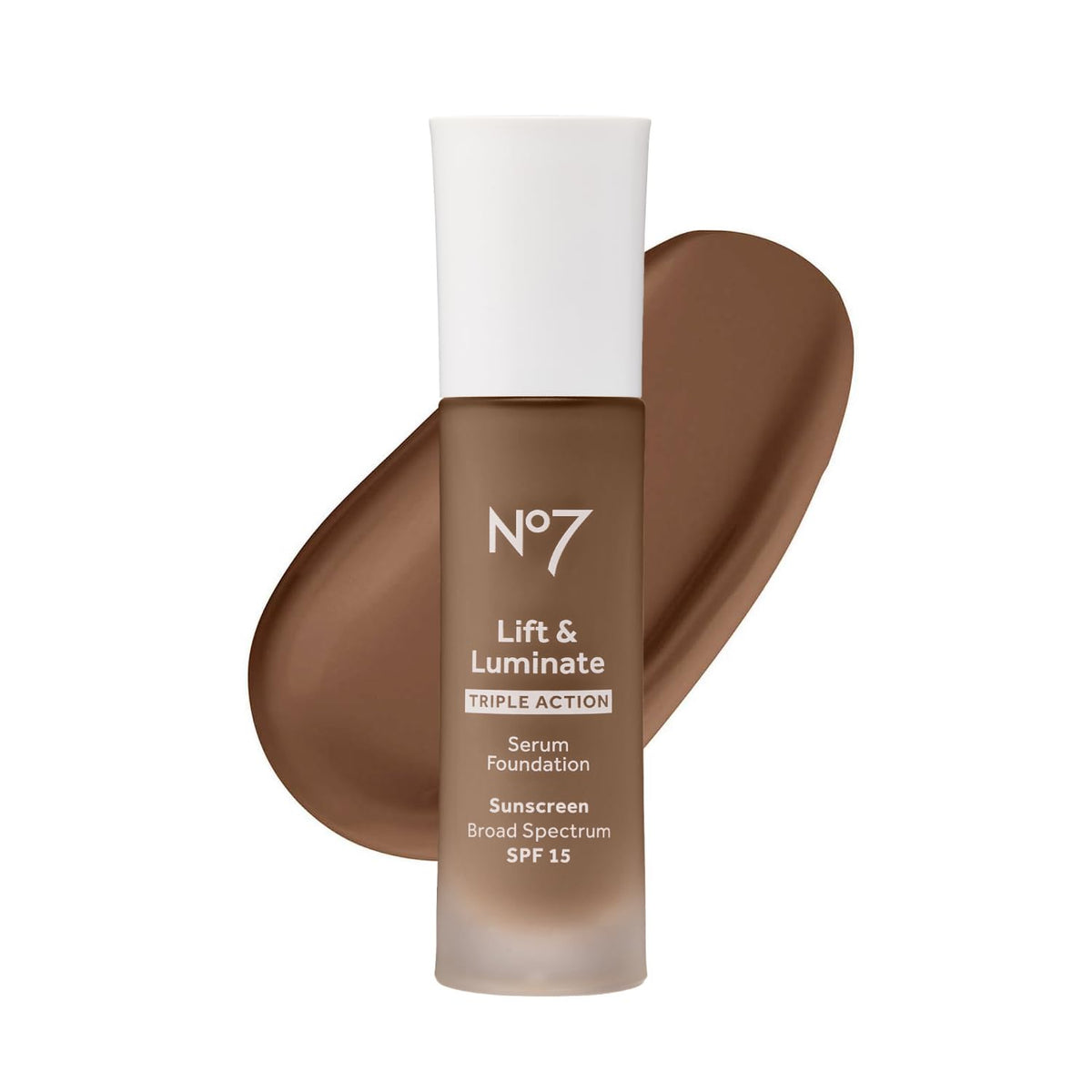 No7 Lift & Luminate Serum Foundation 30ml Umber front view