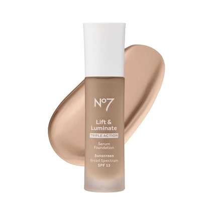No7 Lift & Luminate Serum Foundation Calico 30ml front view