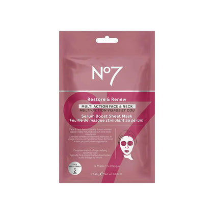 No7 Restore & Renew face & neck multi-action serum sheet mask front view