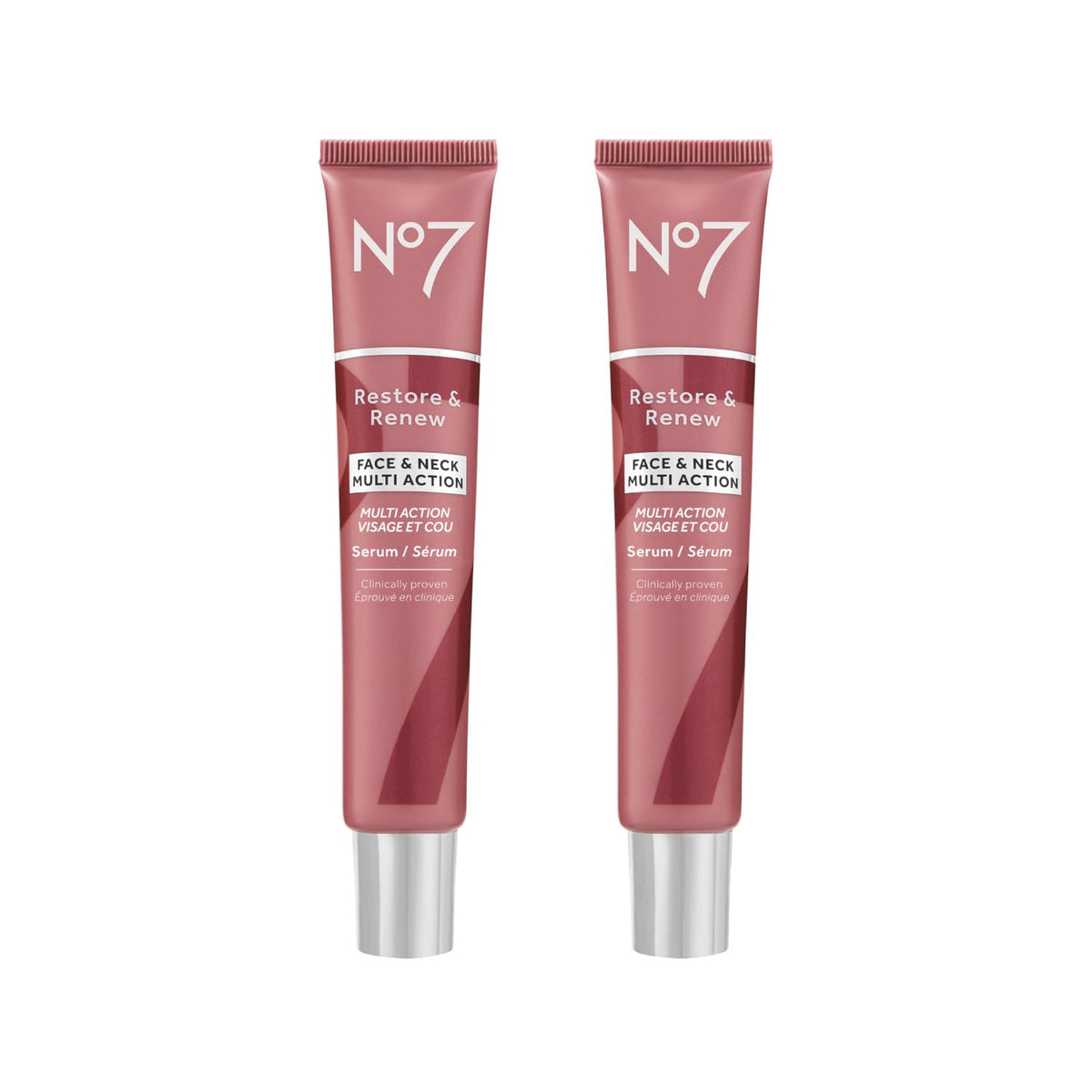 No7 Restore & Renew Face & Neck Serum front view packaging
