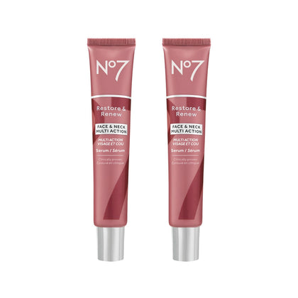 No7 Restore & Renew Face & Neck Serum front view packaging