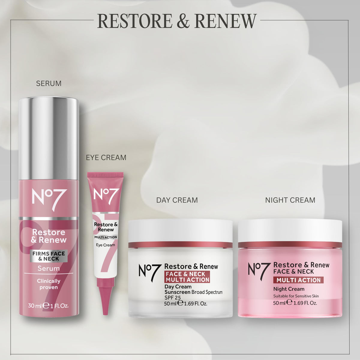 No7 Restore & Renew Sculpting Night Cream lifestyle setting