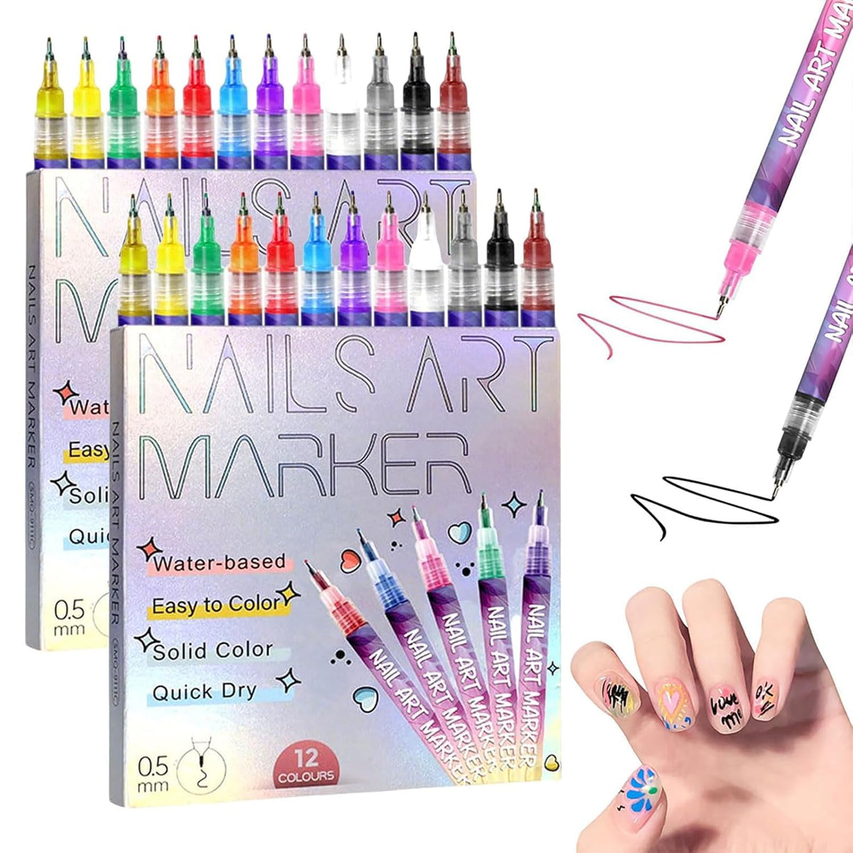 NOGCAW Nail Art Pens Set 12 Colours front view