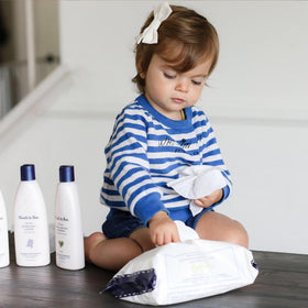 Noodle & Boo cleansing cloths pack alongside baby care products