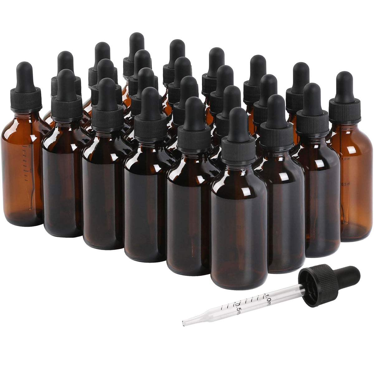 NOOEEISS 24 Pack Glass Dropper Bottles front view with amber colour