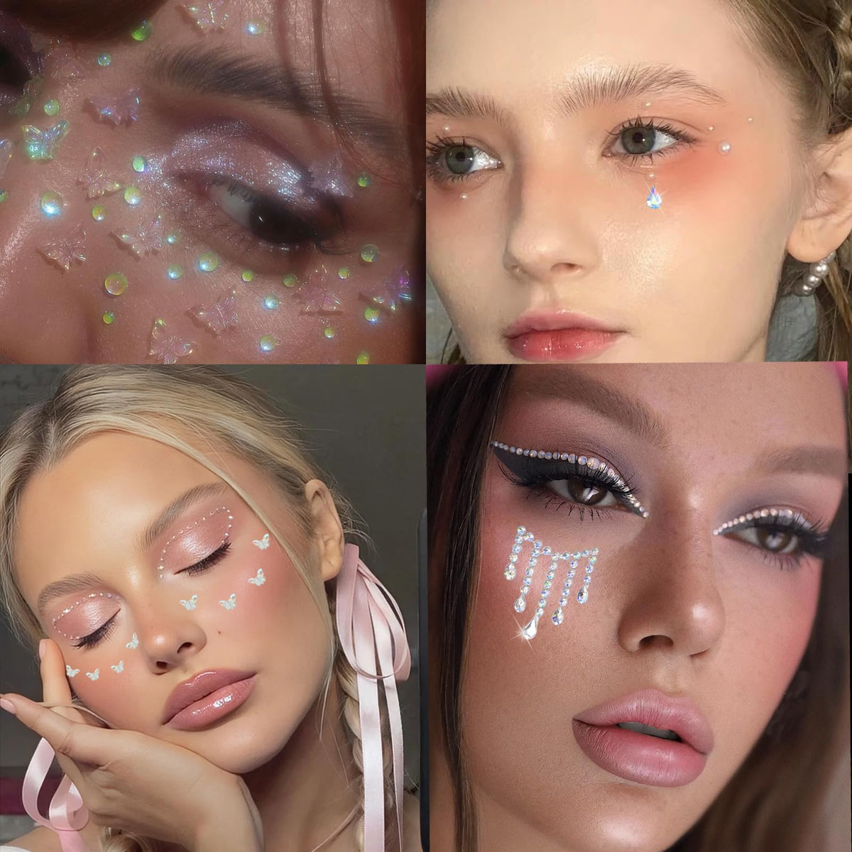 nooepc Face Gems applied on a model's face at a festival