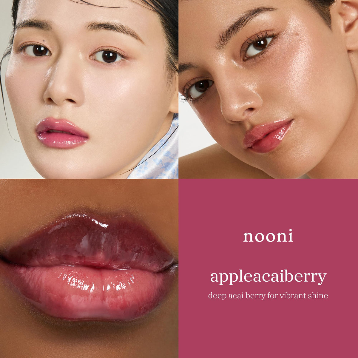 NOONI Korean Lip Oil Appleacaiberry in use on lips