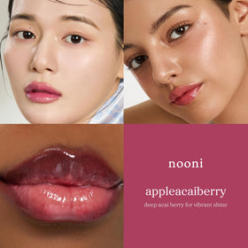 NOONI Korean Lip Oil Appleacaiberry in use on lips