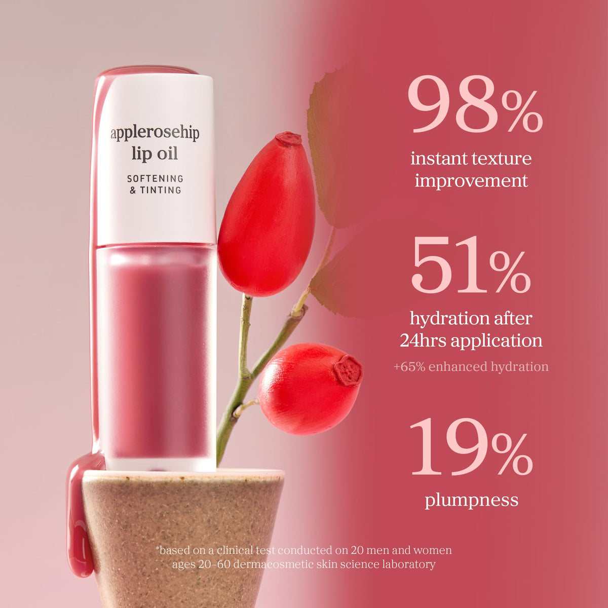 NOONI Korean Lip Oil Applerosehip on a vanity table