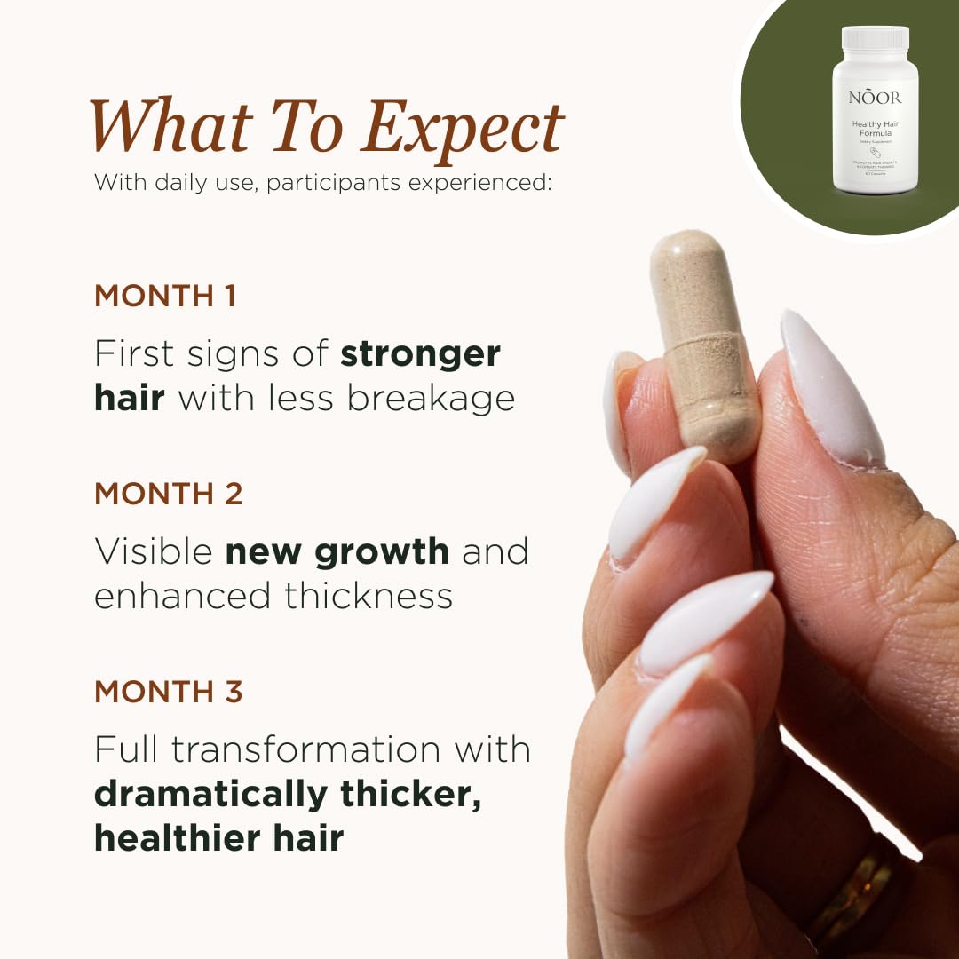 NOOR HAIR Healthy Hair Formula capsules in a hand