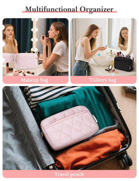 Noozion Makeup Bag in a travel setting with toiletries