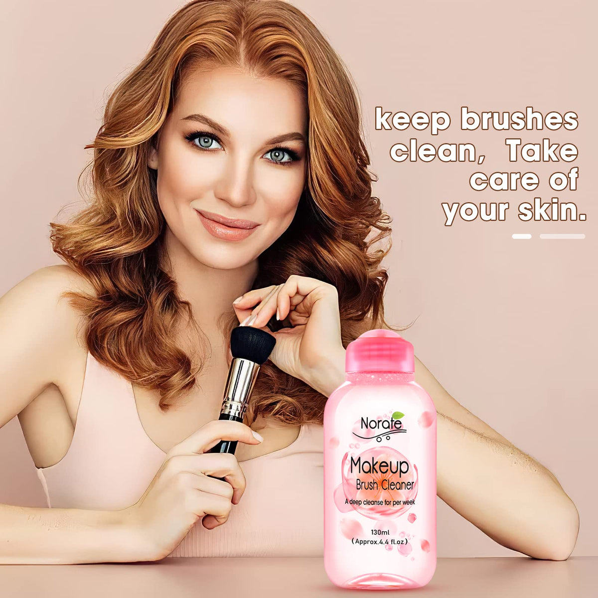 Norate Makeup Brush Cleaner on a vanity table