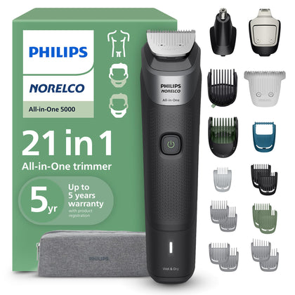 Norelco All-in-One 5000 Trimmer front view with attachments