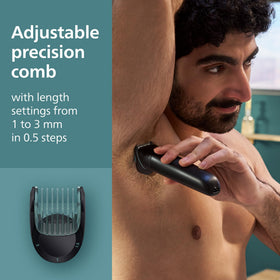 Norelco Body Groomer 5000 Series side view with ergonomic grip